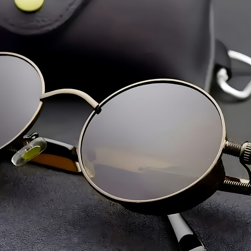 Retro Round Metal Frame Glasses with Spring Hinges Brown Decorative Lenses Lightweight Durable Vintage Circle Eyewear for Men Women Casual