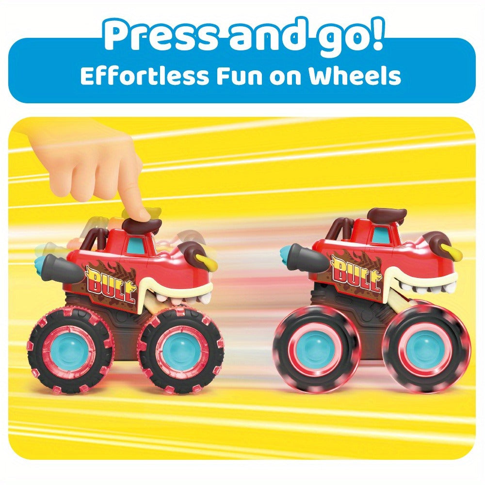 Monster Truck Toys for Toddlers 3-Pack LED Light Up Wheels Press & Go Animal Trucks Shark Bull Dinosaur