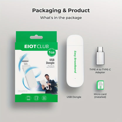 EIOTCLUB 4G LTE USB WiFi Dongle Portable Hotspot - Pre-Installed SIM & 1GB Trial Data, 150Mbps, Supports 10 Devices