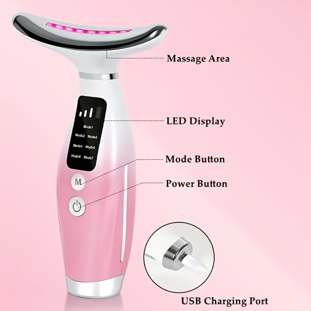 LED Light Therapy Face Neck Shoulder Massager 7-Color USB Rechargeable Multiple Adjustable Modes Facial for Home or Salon Spa Use