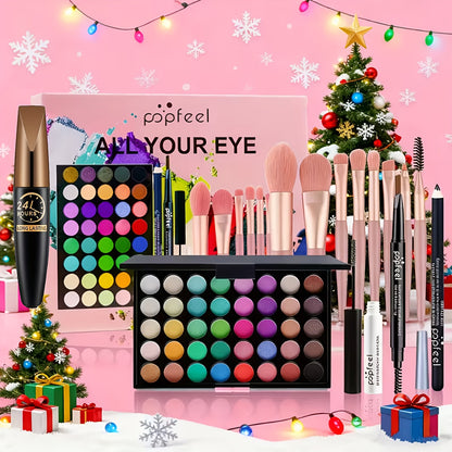 Makeup Kit Full Face All in One Eyeshadow Palette Blush Powder Foundation Mascara Brush Set, for Makeup, Travel and Everyday Vanity Use
