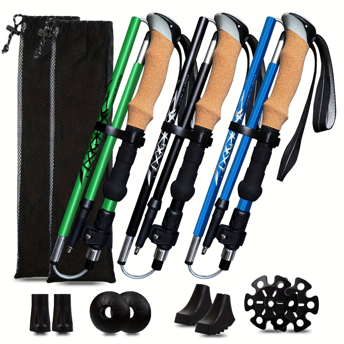 Lightweight Aluminum Trekking Poles 2-Pack – Folding Hiking Sticks with Cork Ergonomic Grip, Sweat-Absorbing Handle