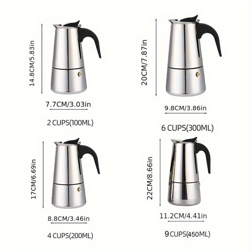 Stainless Steel Moka Pot Italian Espresso Maker – 2/4/6/9 Cup Stovetop Coffee Maker, Straight Style Moka Express for Home