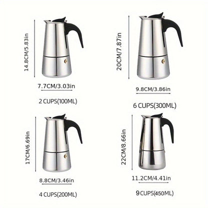 Stainless Steel Moka Pot Italian Espresso Maker – 2/4/6/9 Cup Stovetop Coffee Maker, Straight Style Moka Express for Home