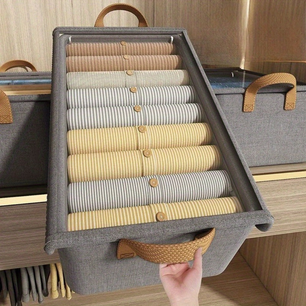 Foldable Fabric Storage Box with Side Handles, 47 x 28 x 20cm Size and Three Color Options