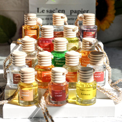 Hanging Bottle Car Air Freshener Sets in 12- or 36-Piece Random Six-Scent Packs with Wooden Caps and Cords