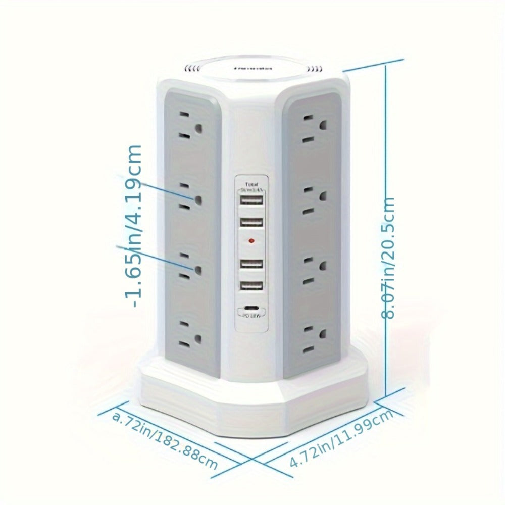 Power Strips with Surge Protection, Tower with 12–16 AC Outlets, 4 USB-A, PD 20W USB-C and 1500J Surge Protection for Home Office Charging