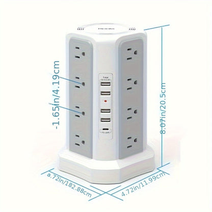 Power Strips with Surge Protection, Tower with 12–16 AC Outlets, 4 USB-A, PD 20W USB-C and 1500J Surge Protection for Home Office Charging