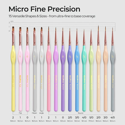 Miniature Paint Brush Set 15 Piece with Case, Micro Fine Detail Brushes for Acrylic, Oil, Watercolor