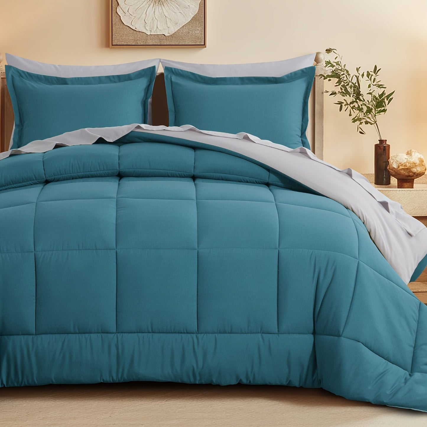 7 Piece Comforter Set Luxury Soft Fluffy Bedding All Season Bed in a Bag with Comforter Fitted Sheet Flat Sheet Pillowcases Hypoallergenic