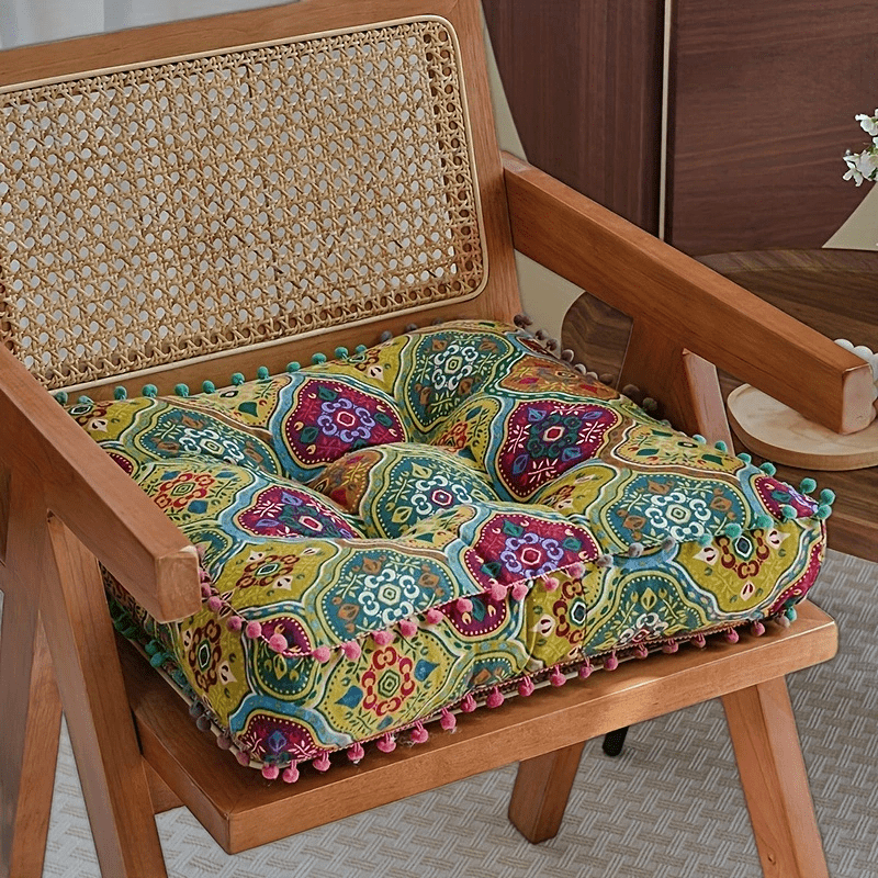 Meditation Floor Cushion Thick Soft Bohemian Moroccan Design Linen Cover Round Pad for Living Room Bedroom Office Yoga Mindfulness Boho Home