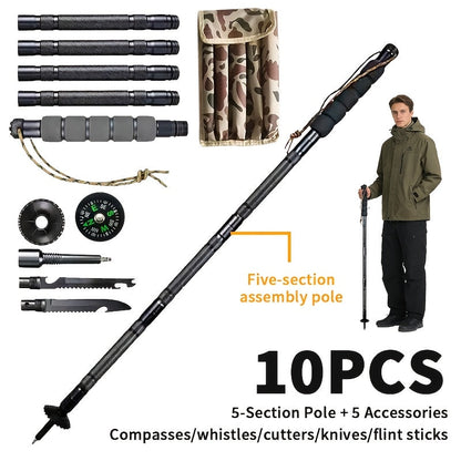 Adjustable Trekking Pole Titanium Alloy Hiking Stick with Built-in Compass Combination Lock Canvas Storage Bag Lightweight Telescopic