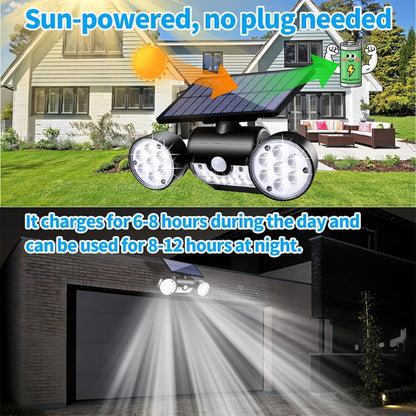 Motion Sensor Solar Security Light 30 LED Dual Head - 360° Adjustable Outdoor Wall Spotlight for Garden Garage Driveway Patio Backyard