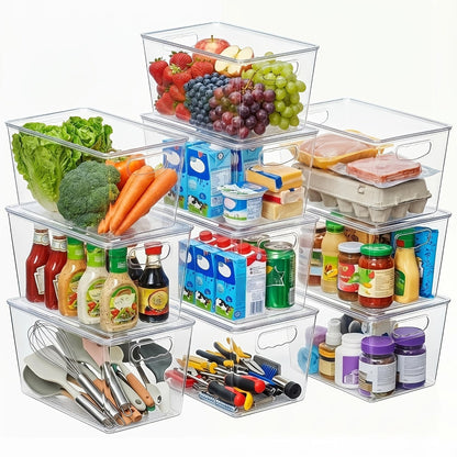 Clear Stackable Storage Bins with Lids 10 Pack – Large Plastic Pantry Organizer Containers with Handle, 11x7.5x6 Inch