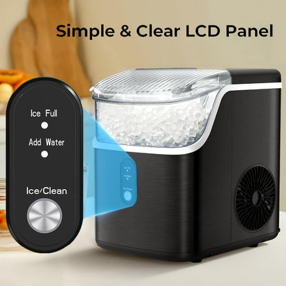 Countertop Nugget Ice Maker in 24hrs, Self-Cleaning Portable Ice Machine with Ice Scoop & Basket