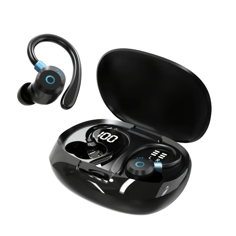 Wireless Earbuds Stereo In-Ear with LED Display Case, Touch Controls and Black, Blue or White Options