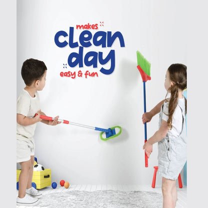 Kids Cleaning Set 4 Piece Toy Broom Mop Brush Dustpan, Pretend Play Housekeeping Kit for Toddlers Boys Girls
