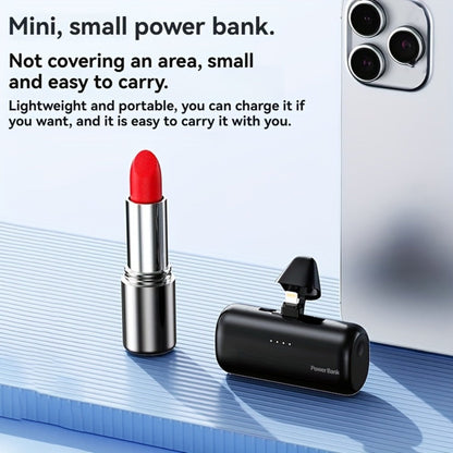Power Bank 5000mAh Mini with Rotating 2-in-1 Lightning/USB-C Plug and Battery Indicator in Black or Pink