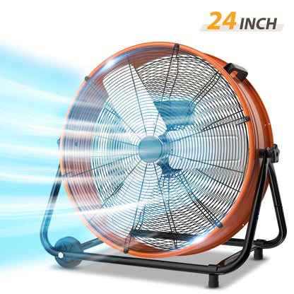 Industrial Drum Fan High Velocity Floor Fan 24 30 Inch, 3-Speed Metal Air Circulator 360 Tilt Casters ETL Listed