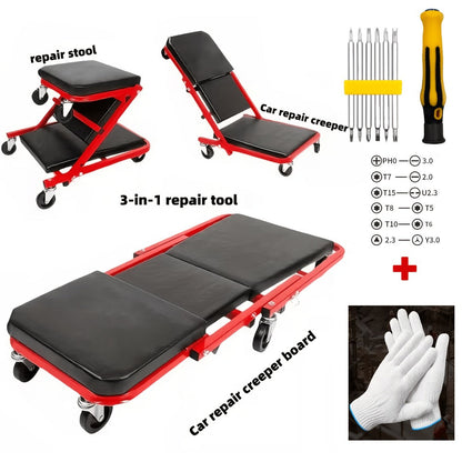 Mechanic Creeper 36-Inch Z-Crawl Folding – Adjustable Load Board, 6-Wheel 2.5" Rolling Garage Repair Seat