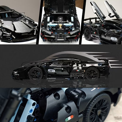 Black Supercar Building Blocks Set 1288 Pcs Limited Edition – Openable Hood Trunk Functional LED Headlights Realistic Engine Advanced