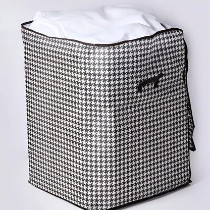 Four-Piece Houndstooth Fabric Storage Box Set with Handles, Double Zippers and Black-and-White Pattern