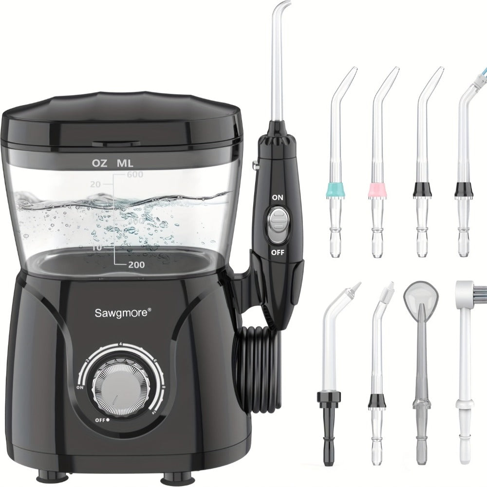 Water Flosser for Teeth & Braces 600ml Large Tank – 10 Adjustable Pressure Levels 8 Nozzles IPX4 Waterproof Professional Oral Irrigator
