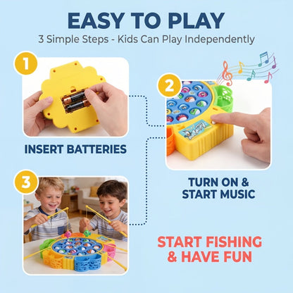 Electric Musical Fishing Game Toy for Kids, Rotating Fishing Board with Colorful Fish, Lights & Music
