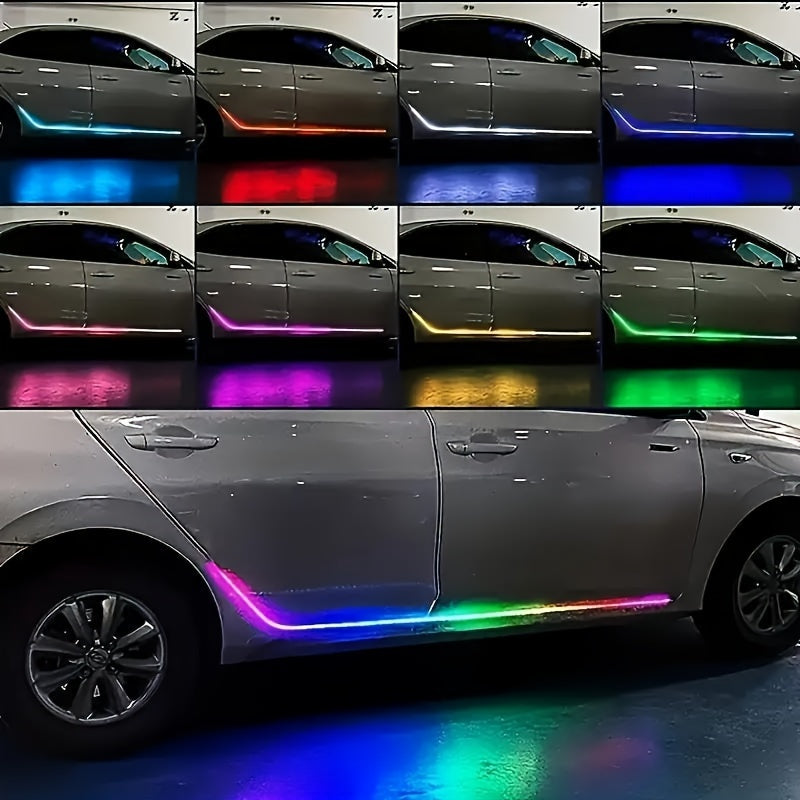 RGB LED Strip Lights Car Interior 60 Inch 2 Pack – Neon Door Pedal Sill Accent Light with Remote Control, USB Powered, 16 Colors Music Sync