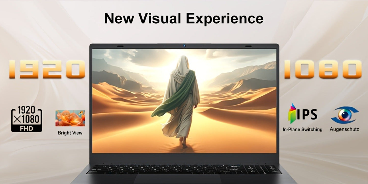 15.6 Inch Ultra-Thin Laptop, Intel Pentium 6500Y, 8GB RAM 256GB SSD, 4K Dual-Screen Support, Quad Stereo Speakers
