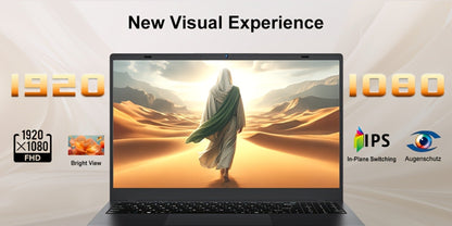 15.6 Inch Ultra-Thin Laptop, Intel Pentium 6500Y, 8GB RAM 256GB SSD, 4K Dual-Screen Support, Quad Stereo Speakers