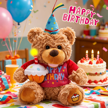 Singing Birthday Teddy Bear Plush Toy 13.5 Inch Interactive Stuffed Animal with the Listed Color, Size or Set Options for Everyday Use