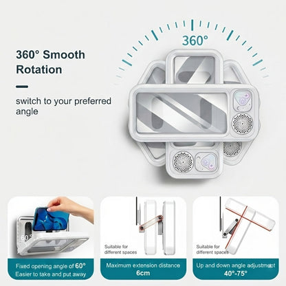 Shower Phone Holder with Bluetooth Speaker Built-In, 360-Degree Rotation Mount, Universal Fit for All Phones