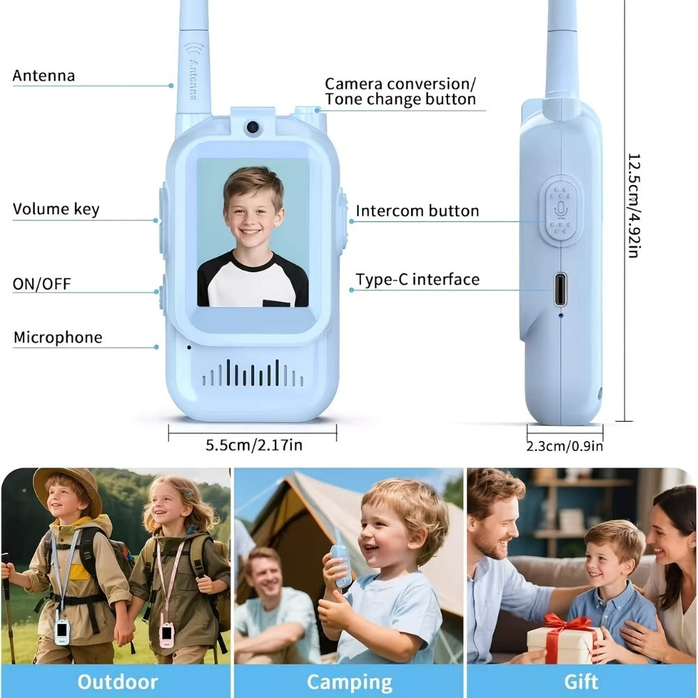 2-Pack Kids Walkie Talkie Toy 2.4GHz, Video Call, Voice Changer & HD Camera, Long-Range Wireless Communication