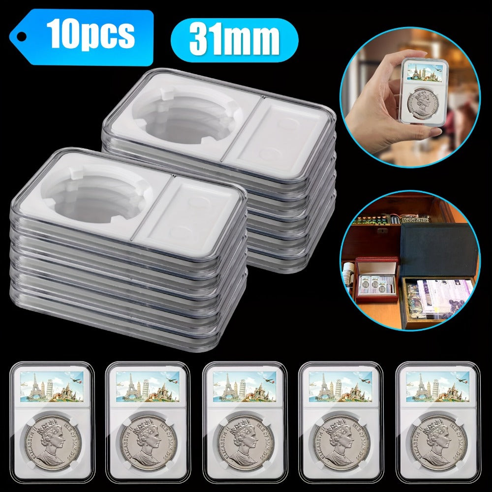 Coin Slab Display Holder 10 Pack 31mm Scratch-Resistant Transparent – Protective Cases for JFK Half Dollar Morgan Silver Dollar
