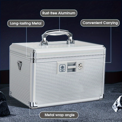 Aluminum Alloy Lockable Medicine Box – Double Layer Large Capacity Storage Box with Key Lock, Handle & Tray for Medicines