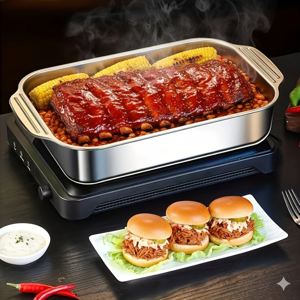 Stainless Steel Deep Baking Tray with Lid 4-Piece Set, 1.59 Gallon Rectangular Roasting Pan with Handle Lids