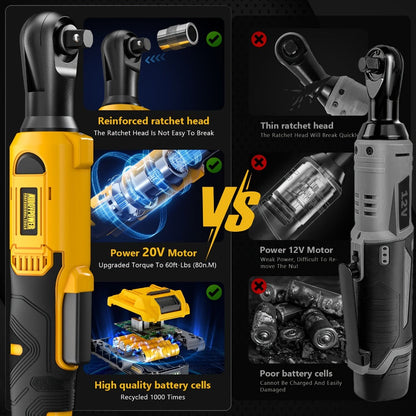 Cordless Ratchet Wrench Set 3/8 Inch 60FT-LBS 80Nm Electric Ratchet 2x20V Rechargeable Variable Speed for Home, Garage and DIY Projects