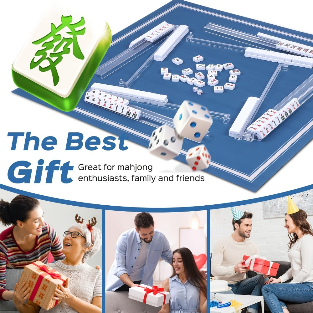 Mahjong Tile Rack and Pusher Set 4pcs Clear Acrylic All-in-One with Storage Bag – Modern American Mahjong Accessories for Game Night