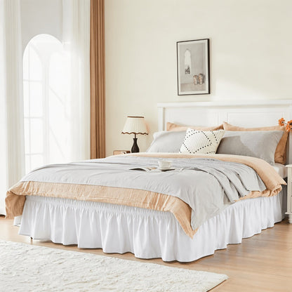 Bed Skirt with Adjustable Elastic Belt – Ruffle Microfiber Dust Ruffle 15 Inch Drop, Hotel Quality, Fade Resistant, Machine Washable