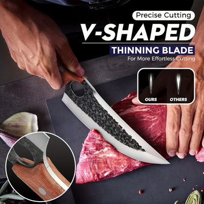 Hand Forged Viking Knife High Carbon Steel 7 Inch with Sheath Butcher Cleaver for Meat Cutting for Grilling, Camping and Outdoor Meals