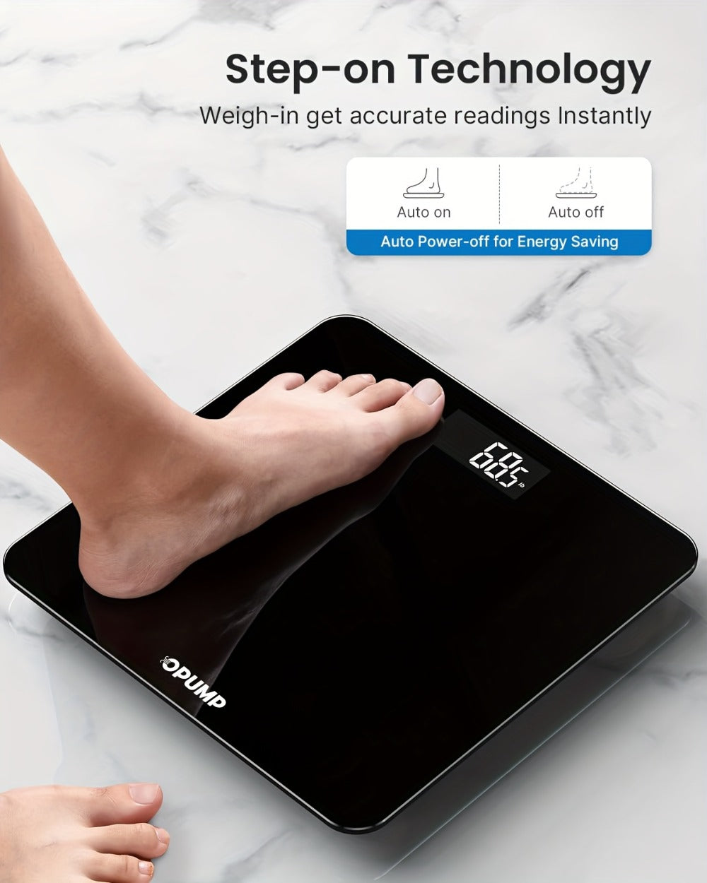Patterned Digital Bathroom Scale with Top LED Display in Six Marble, Bronze, Black and Blue Styles
