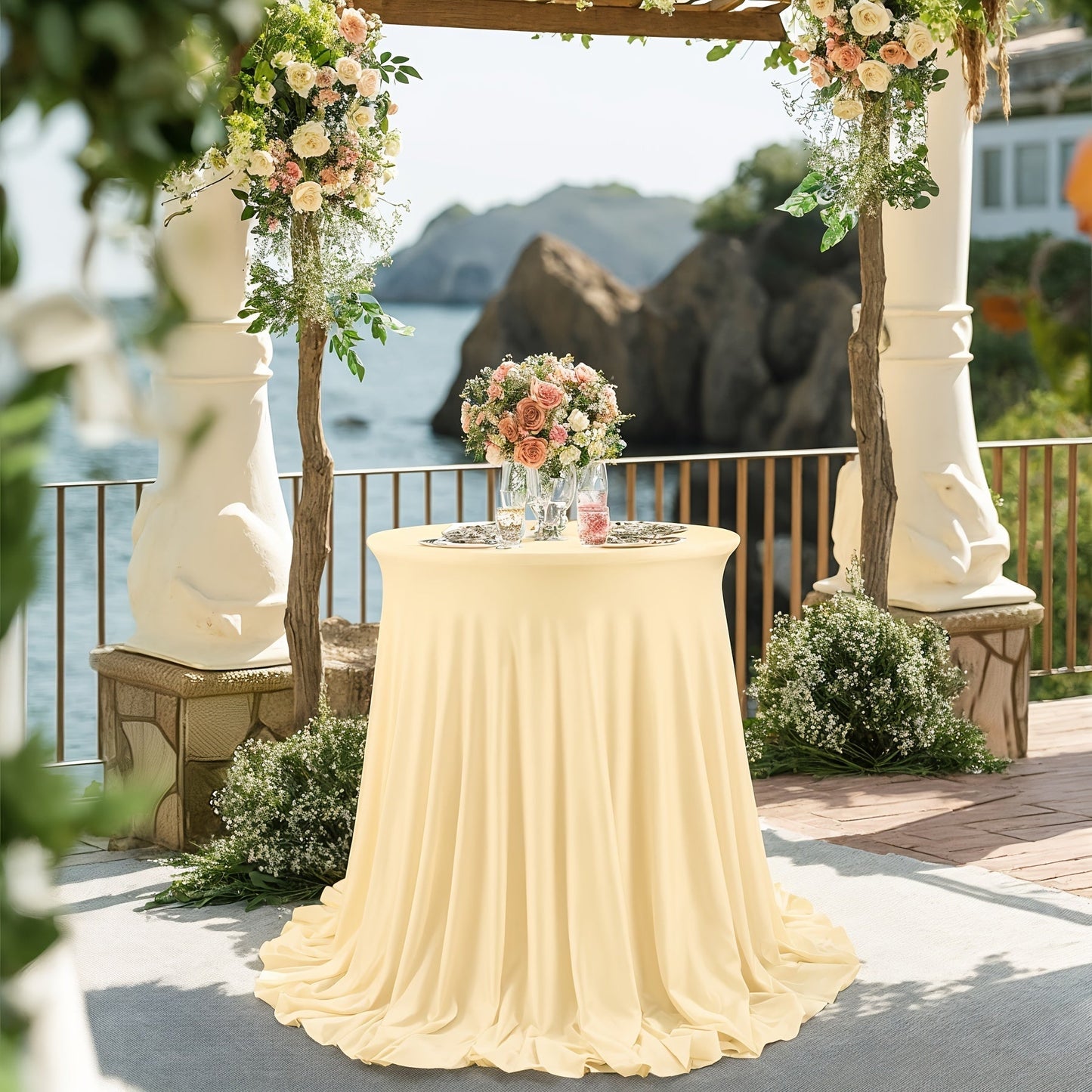 Spandex Cocktail Table Cover Round Stretch Tablecloth for Party Wedding Banquet – Elastic High Top Table Cloth Fitted Cover for Events