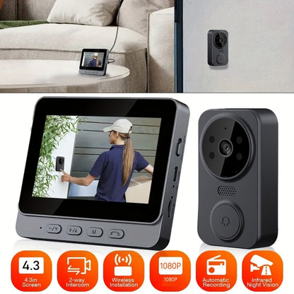 Wireless Video Doorbell Camera No WiFi No App Required 4.3-inch IPS Monitor 960P Night Vision for an Everyday Personal Care Routine