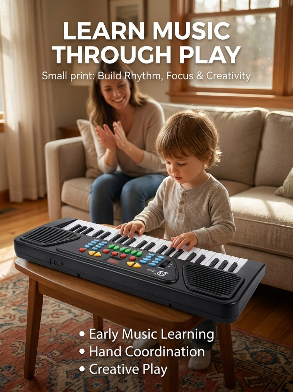 Kids Electronic Keyboard with Microphone, Black, Music Learning Toy for Boys & Girls, Sing-Along Piano Instrument