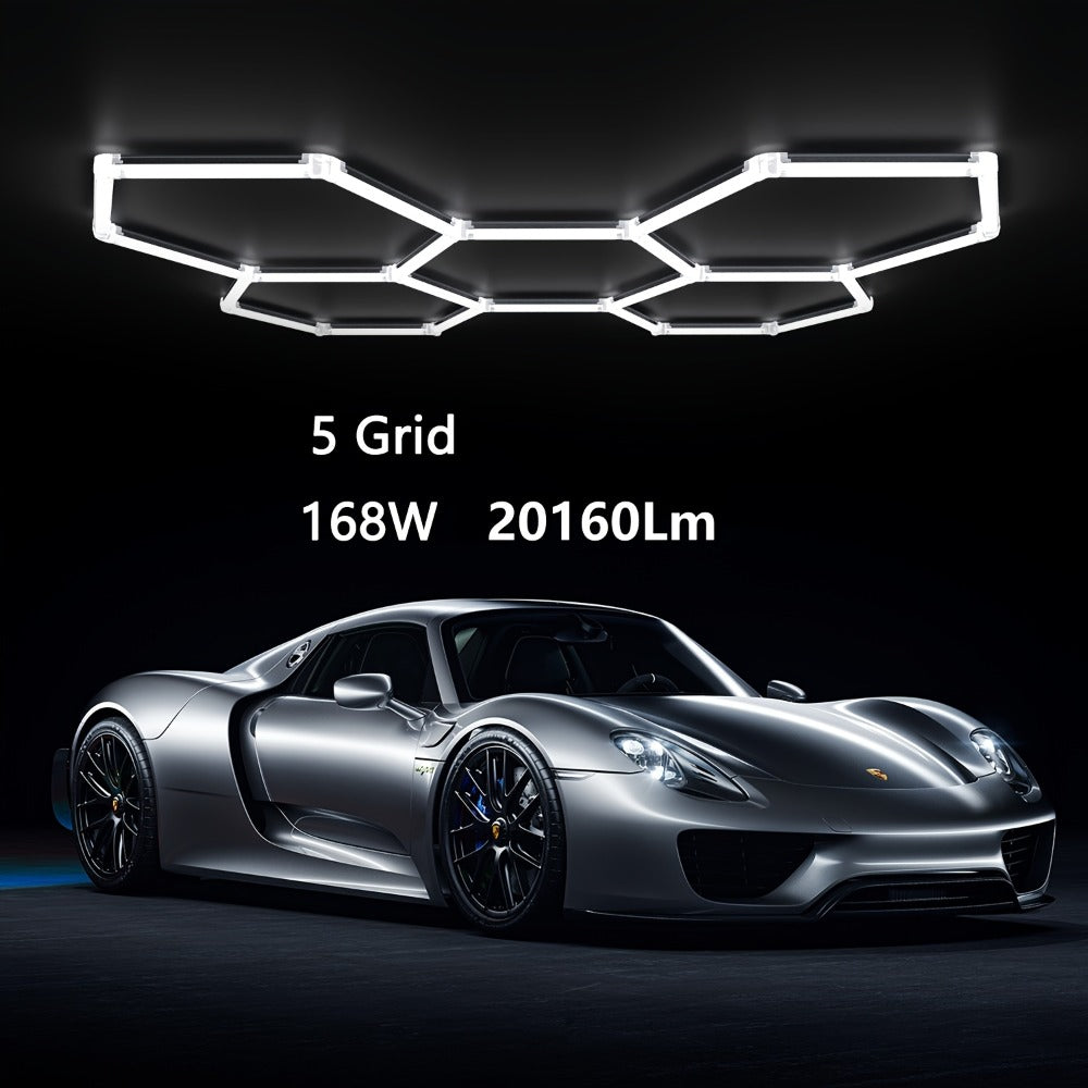 LED Hexagonal Garage Light 6500K, Super Bright Daylight White Shop Light 42W, 620W for Auto Detailing