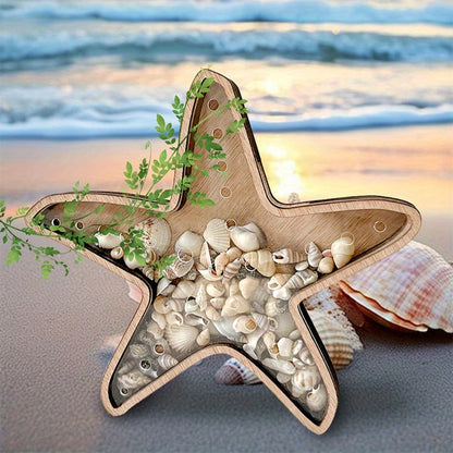 Starfish Shaped Wood Storage Tray Coastal Boho Decor Organizer for Bathroom Vanity Desk Entryway Jewelry Crystals Seashells Display Gift