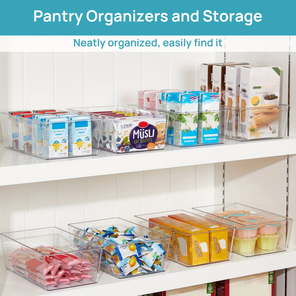 Clear Pantry Storage Bins Set of 8 with Dividers – Transparent Refrigerator Organizer Bins for Kitchen Cabinet, Pantry Organization