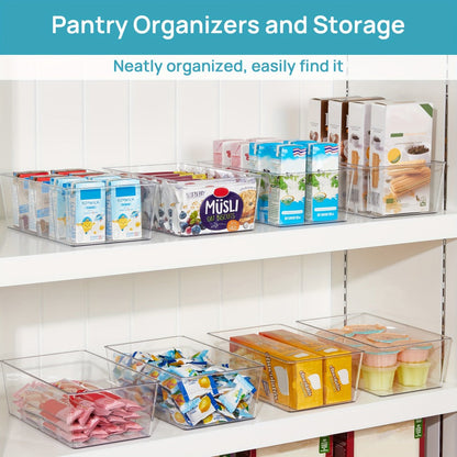 Clear Pantry Storage Bins Set of 8 with Dividers – Transparent Refrigerator Organizer Bins for Kitchen Cabinet, Pantry Organization