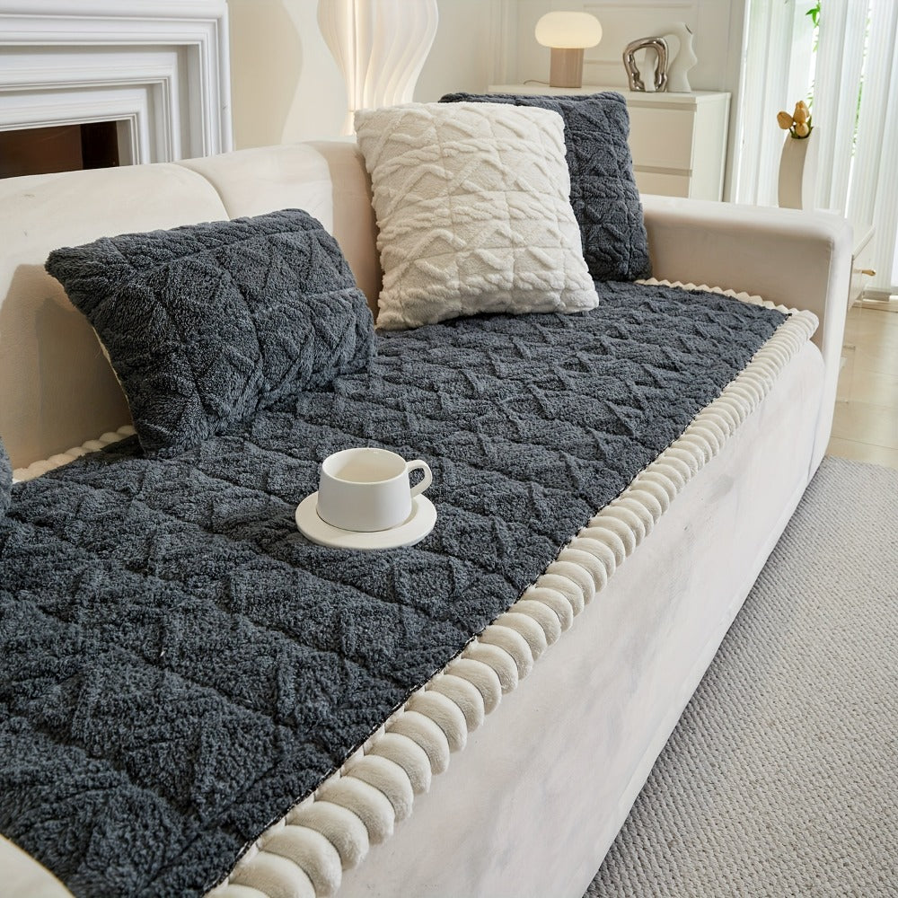 Sofa Cover Bohemian Quilted Shu Velveteen Panels with Ruffles and Design in Five Colors with Model-Specific Size and Color Options